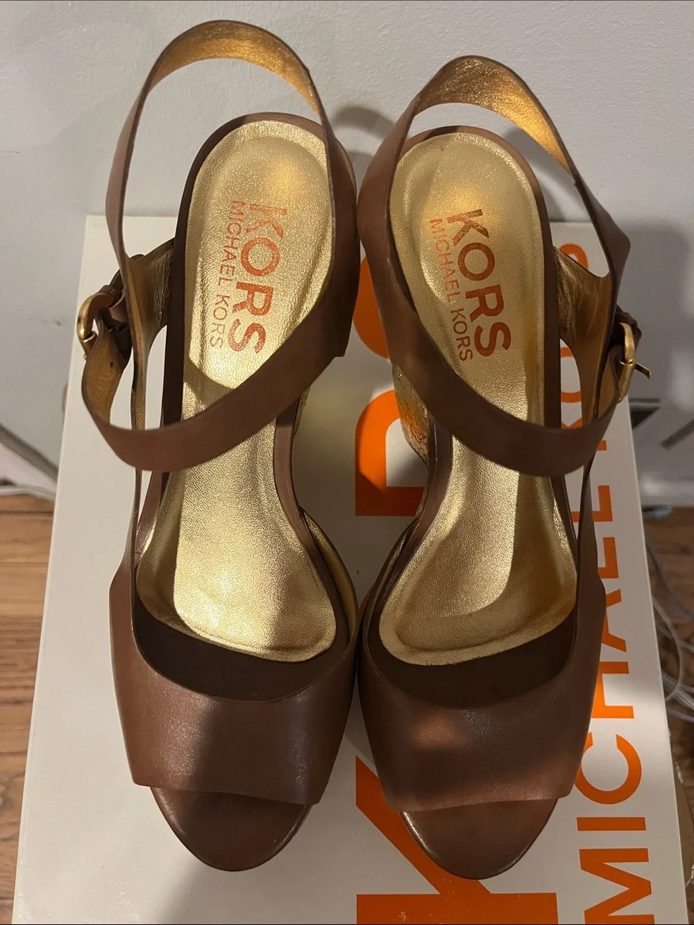Michael Kors Brown Leather Platform Slingback Heels